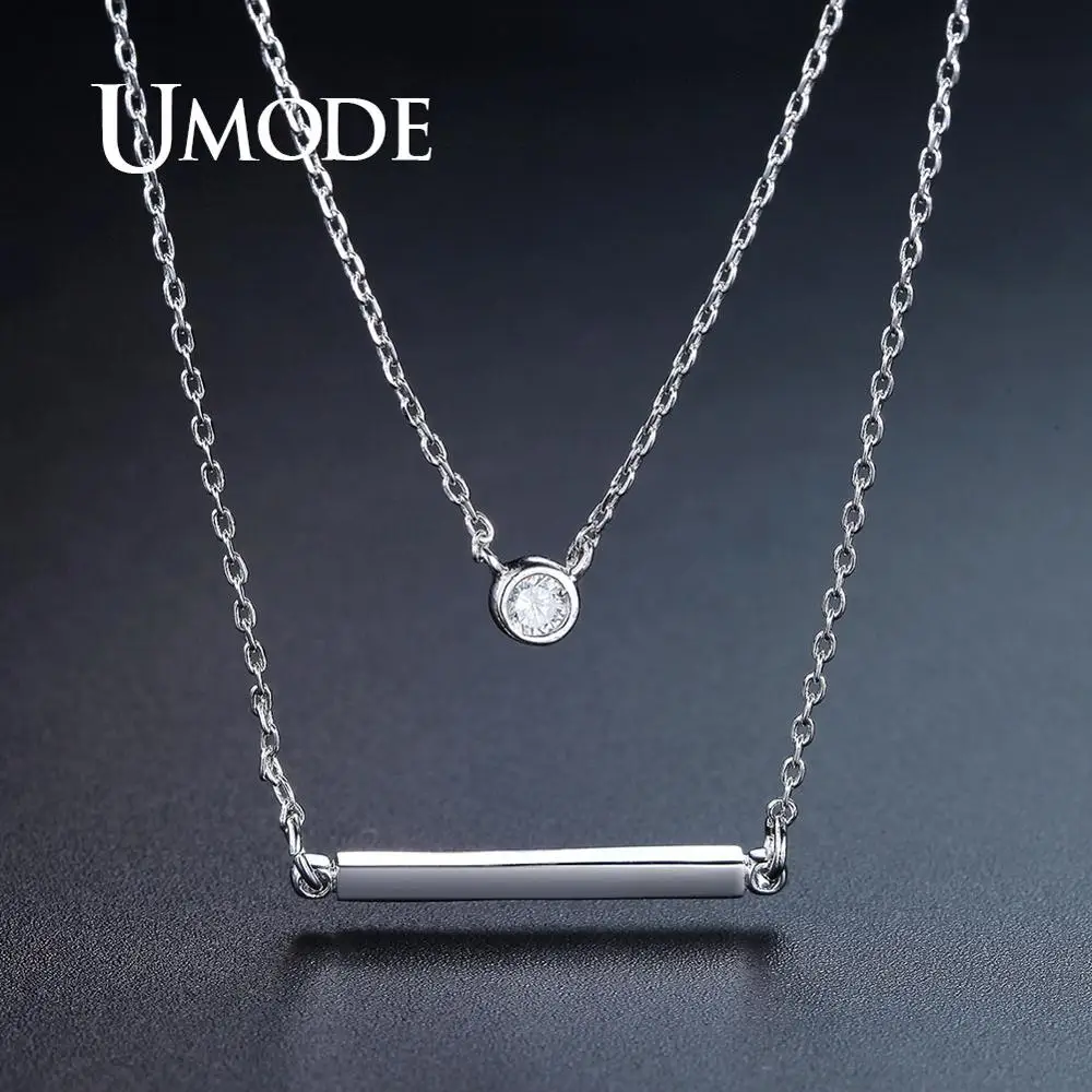 

UMODE Simple Layer White Gold Necklaces for Women Round Cubic Zirconia Pendants Geometric Fashion Jewelry New Design 2019 UN0266