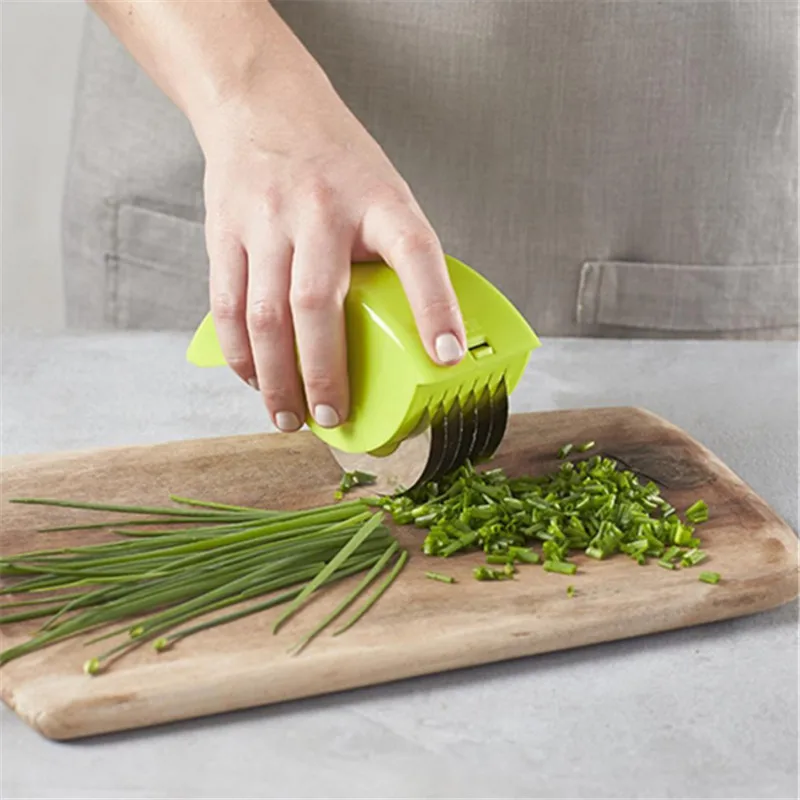 6 Stainless Steel Blade Kitchen Vegetables Chopper Herb Rollers Mincer