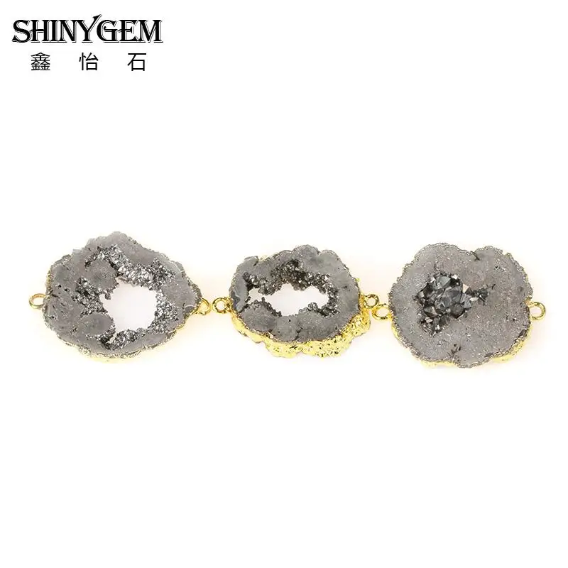 ShinyGem из друзы Камень Подвески минеральные Натуральный Камень Подвески для изготовления ювелирных изделий Разъемы для DIY ювелирных изделий 5 шт - Окраска металла: Silver