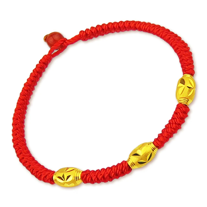 

Pure 24K 999 Yellow Gold Bracelet PiXiu Luck Wealth Ingots Women Red Rope Weaving Knitted Bangle 0.13*3g 6.3inchL 3.5*5.5mm