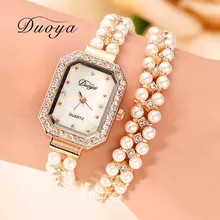 Duoya Brand Women Bracelet Watch Women Gold Pearl Jewelry Steel Wristwatch Female Ladies Crystal Dress Casual