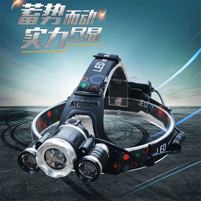 cheap T6 LED Sensor torch hunting headlights glare USB charging zoom head three lamps riding bike helmet fishing lights