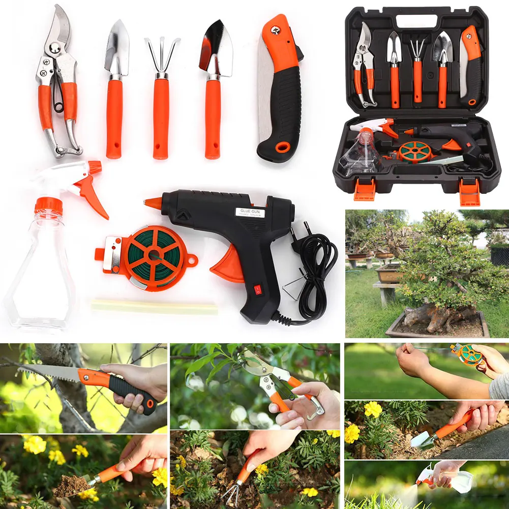 

Garden Tool Set Bonsai Tool 9pcs Gardening Toolbox Shovel Rake Gardener Tools Practical Bonsai Toolbox Silver Botanic Garden