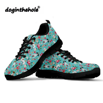 

doginthehole Sneakers For Women Casual Girls Flat Shoes German Short Hair Flower Printing Female Walking Flats Feminino Zapatos