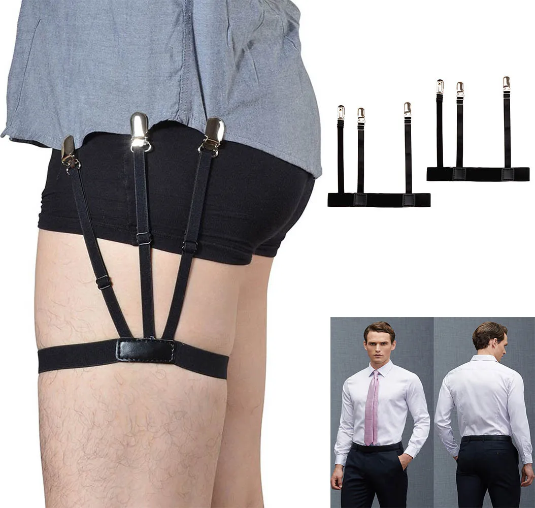 1 Pair Men/'s Shirt Stays Holders Elastic Leg Garter with Non-slip Locking Clamps