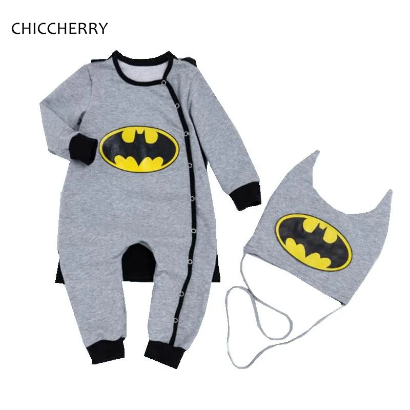 Grey Purim Batman Baby Boy Clothes 3pcs Long Sleeve Baby Bodysuit