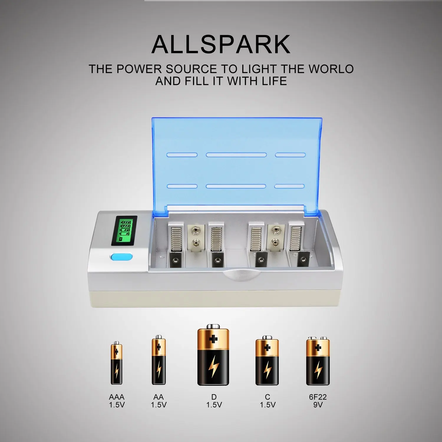 Universal Smart Battery Charger LCD Display for AA/AAA/C/D/9V Ni-MH Ni-CD Rechargeable Batteries with Claimshell