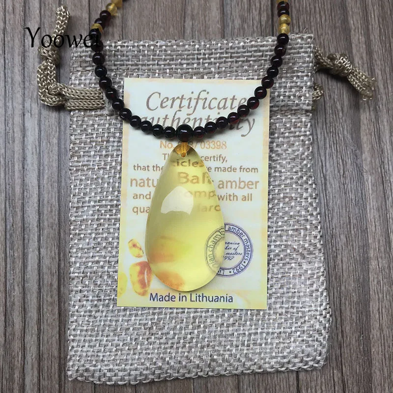 

Yoowei Natural Amber Pendant Necklace Teardrop Shape Baltic Amber 3mm Small Rainbow Chain Necklace Jewelry Wholesale
