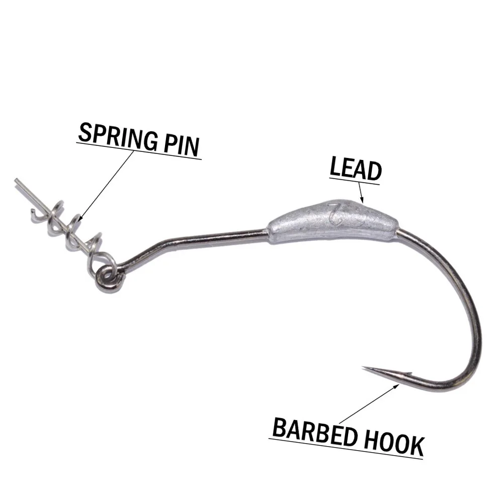 5pcs/lot Fishing Hooks Lead Head Crank Hook Fish Hook Add Springs Add Lead Weight for Soft Worm Bait Hooks Fishing Tackle