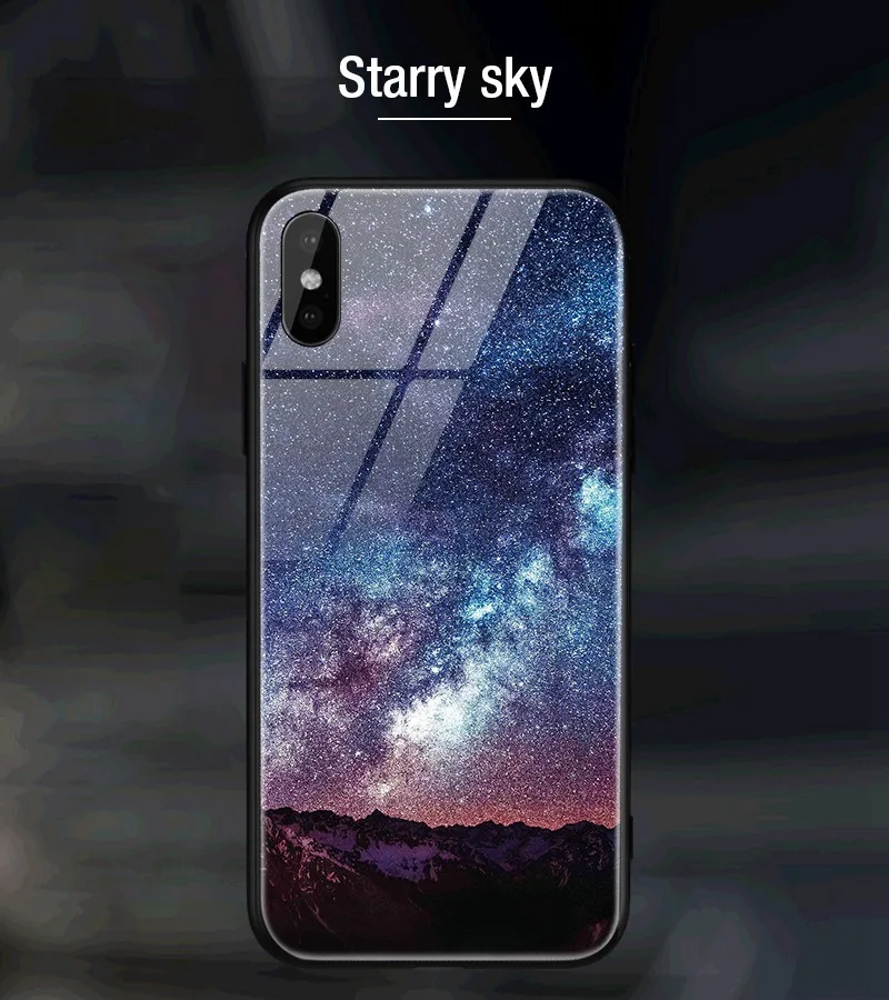 Hisomone Star Space Phone Case For iphone X Cute Patterned Tempered Glass Cover For iPhone 7 8 Plus 6 6S Soft Edge Silicone Capa