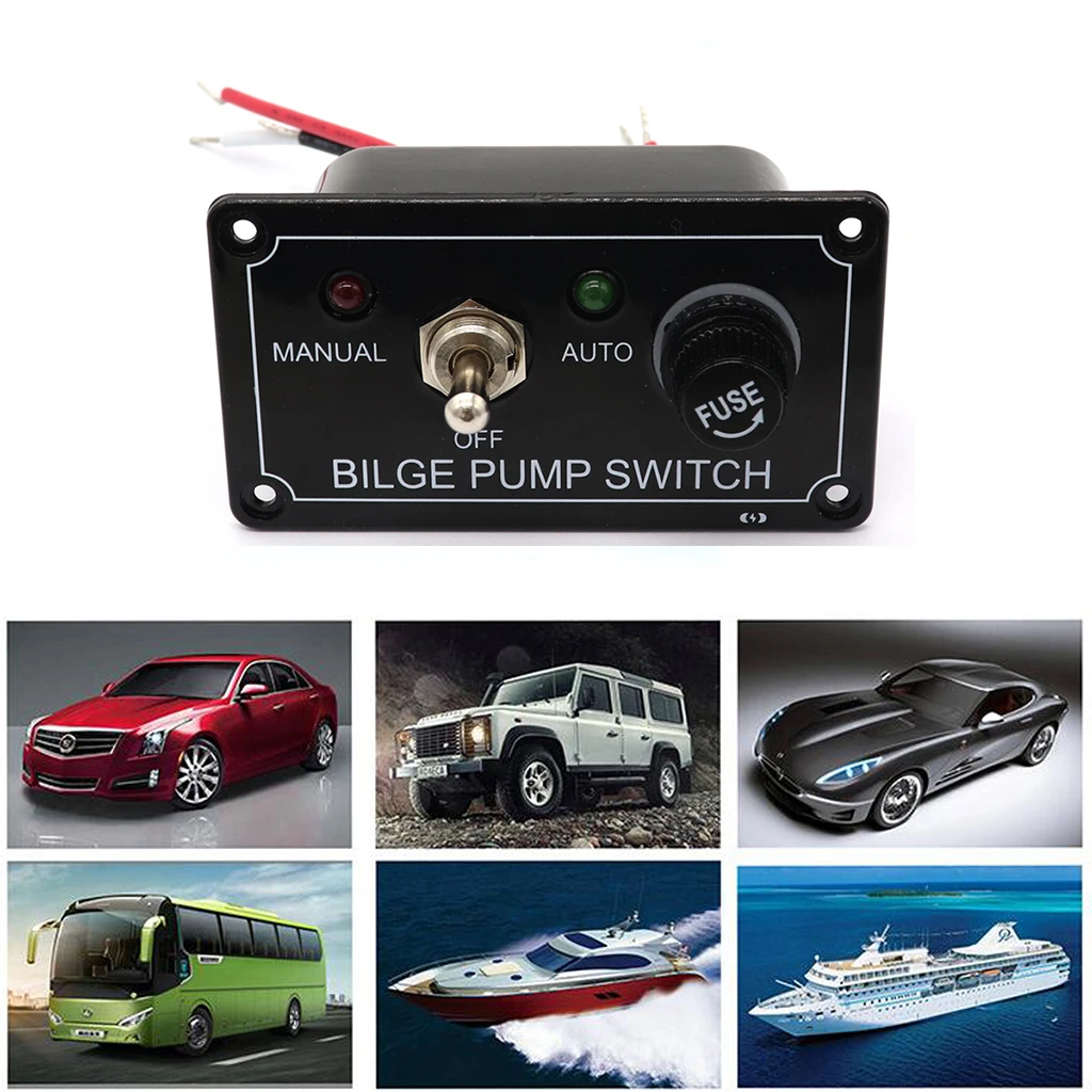 

Plastic Marine Bilge Pump Switch Panel 12V Fused Car Switches with LED Indicator Light 3 Way Manual-Off-Auto Marine Hardware