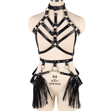 Сексуальный кожаный комплект с бюстгальтером в стиле бохо, с кисточками, пояс для подвязки, модный праздничный женский топ для тела, топ для танцев, стимпанк размера плюс