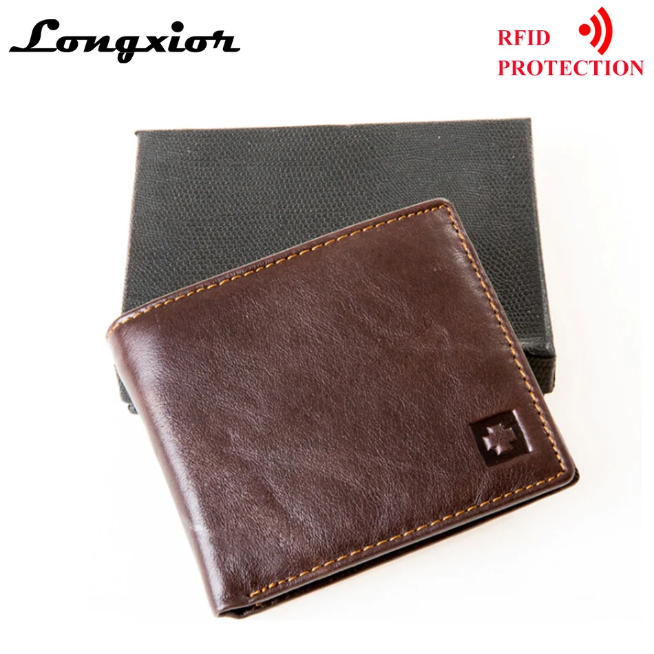 

MRF1 RFID Blocking Wallet Men Genuine Cow Leather Vintage Purses Identity Theft Protection Money Bag Cards Holder Clutch Wallets