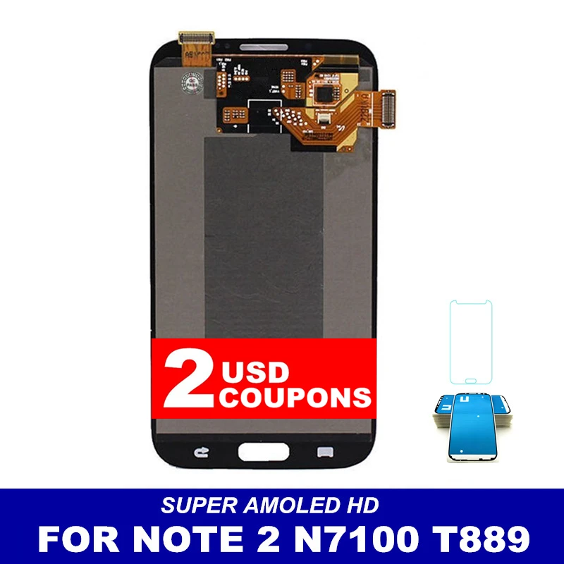 

100% Tested Working AMOLED LCD For Samsung Galaxy Note 2 Note2 N7100 N7105 T889 i317 i605 L900 Screen Display Digitizer Assembly