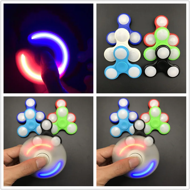 

100pcs/lot DHL Free Long Time Powerful Aluminum Fidget Spinner LED Flash Light Hand Finger Focus EDC Stress Toys Kids Adults