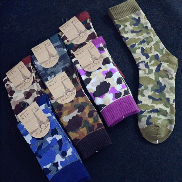 PEONFLY Long Canister Men cotton Camouflage happy funny Tide Socks calcetines meias masculino 1pairs