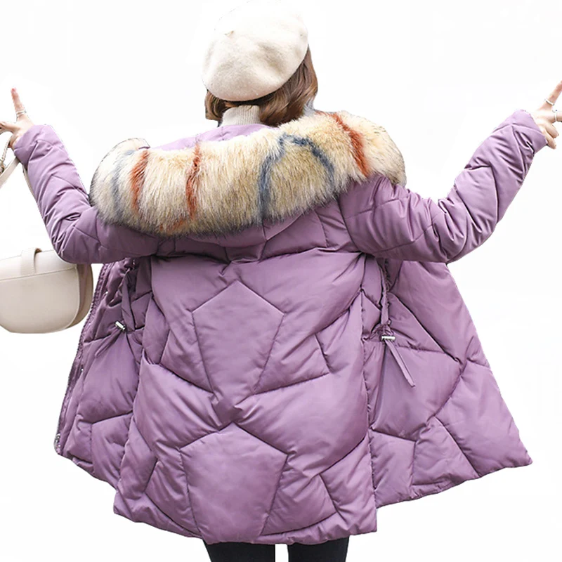3xl Long Coats Winter Down Jacket for Women Parka Jacket Femme 2019 New Warm Hooded Big Fur Collar Jacket Cotton Outwear Large