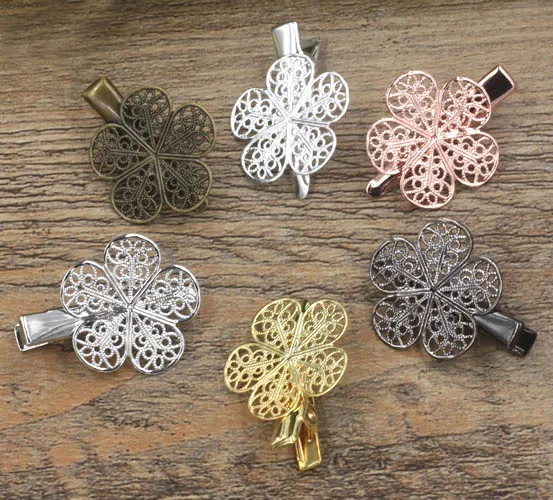 25mm Retro Filigree Flower Bobby Pins Metal Clip Crocodile