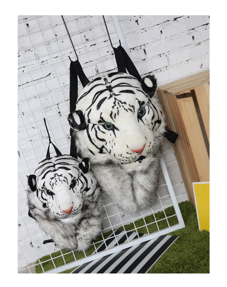 Mochila de Pelúcia Escolar de Animais para Casal Tiger Lion Head Mochila Feminina Engraçada 3d 15 Cheap Mochilas