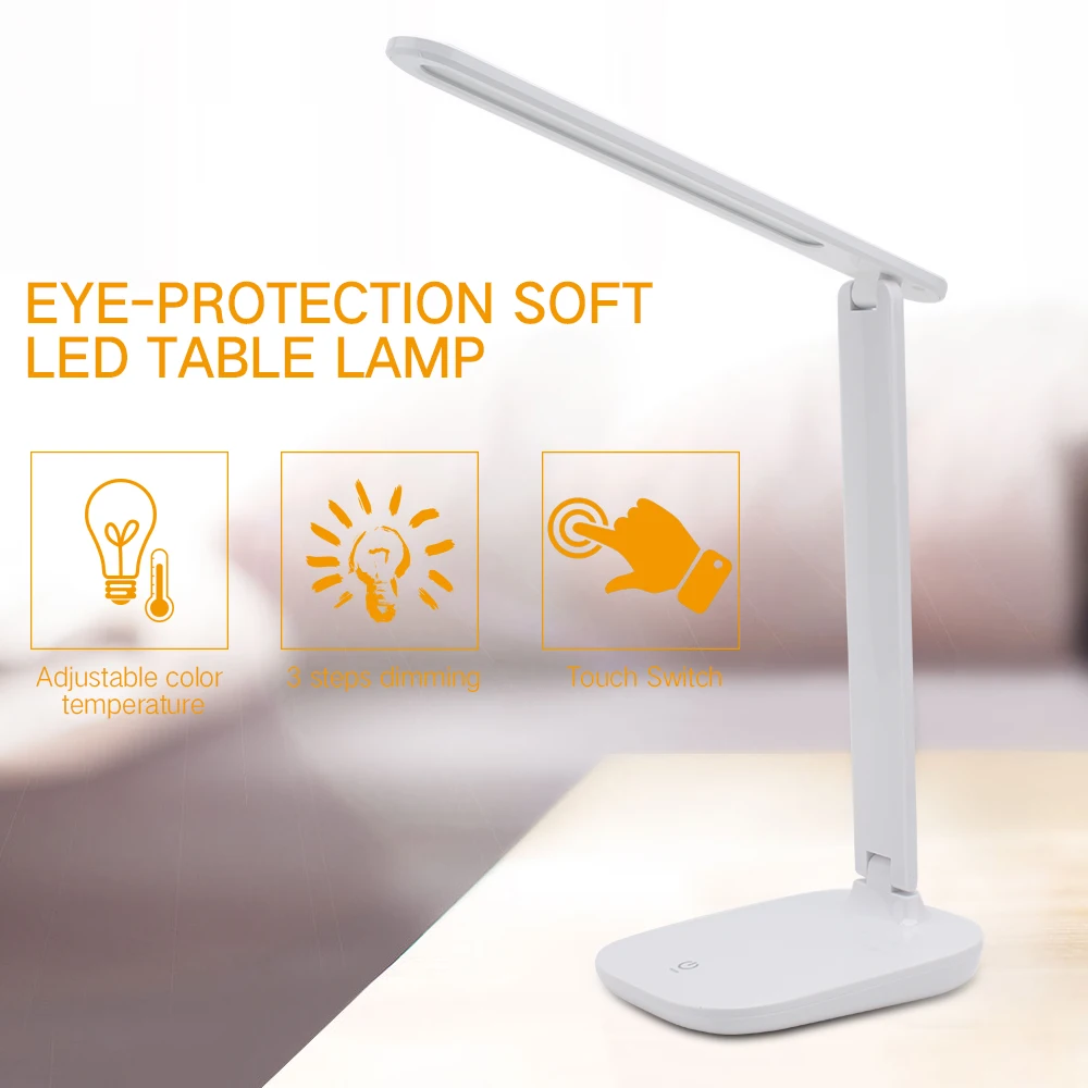 

BORUiT 3 Color LED Desk Lamp Touch Dimmable Eye Protection Reading Lamp DC 5V USB Bedside Desk Table Light Office Desktop Light