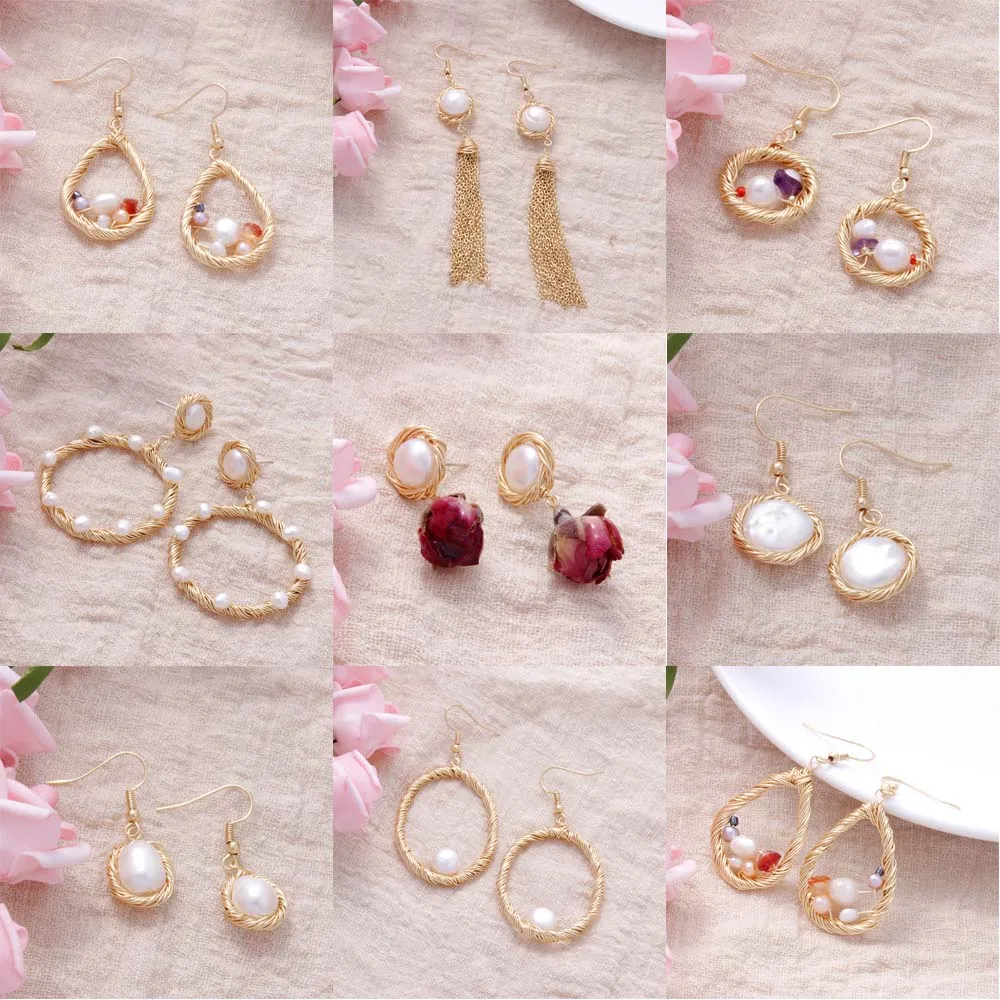 

2019 Handmade Copper Tassel Pearl Flower Geometric Pendant Earrings Women Jewelry Fashion Drop Dangle Earrings Accessories Gift