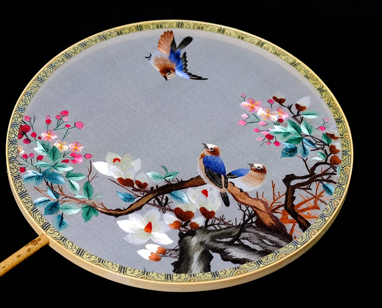 Ручной работы шелковые веера шелковицы цветы двойной вышивкой китайский Подарочный веер высокого класса бамбуковая ручка декоративный вентилятор свадьба