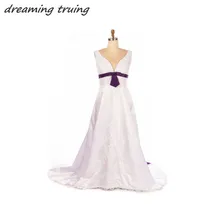 White And Purple Satin Wedding Dresses Long Robe De Mariage A Line Embroidery Women Gothic Bridal Gowns Custom Made Real Photos
