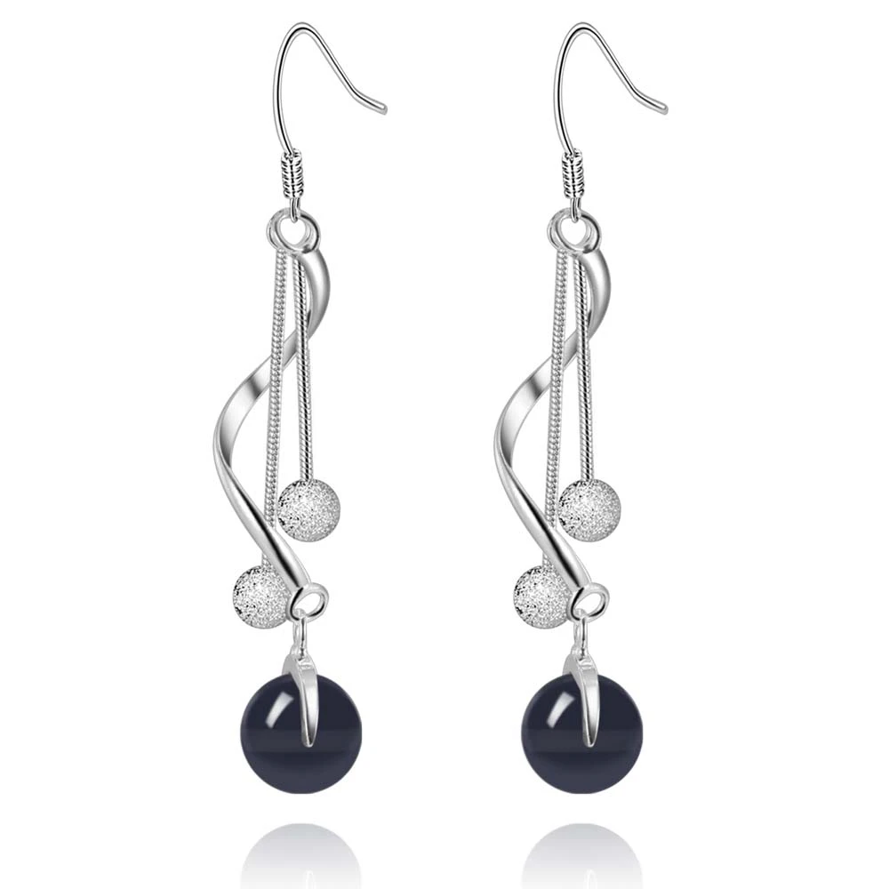 

shiny beads black bead Top quality free shipping silver plated Earrings for women fashion jewelry /ZCVFYNZN BZJUADDB