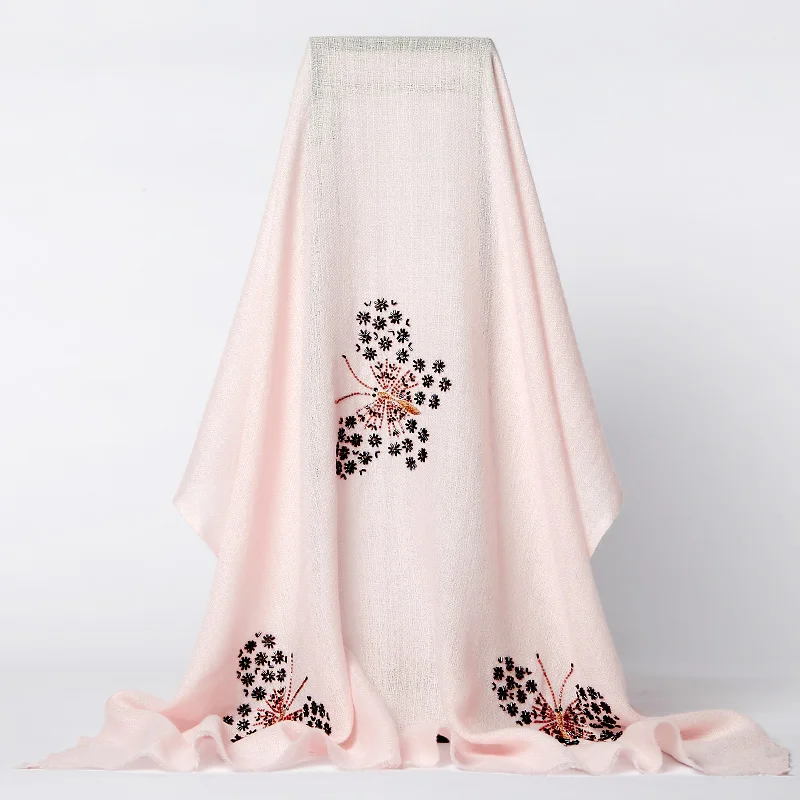 

Fashion 2019 Women Wool Wrap Shawl PINK Long Mantilla Muffler Scarf Exquisite Handmade Beaded Shawls Cape Tippet Foulard Chal
