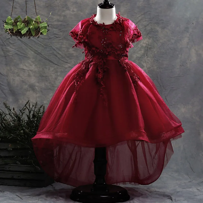 Платье принцессы ручной работы с бисером и шалью; платье для первого причастия; Свадебные Платья с цветочным узором для девочек; Детский пушистый костюм