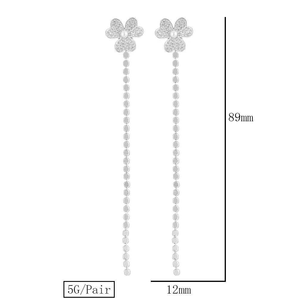 Sisathy Роскошные серьги с кубическим цирконием и цветком для Длинная цепочка для женщин вечерние свадебные серьги Модные ювелирные изделия