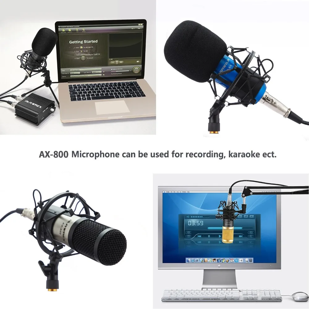 ALAWREX AX-800 конденсаторный микрофон для записи звука с амортизационным креплением для радио, записи пения, караоке