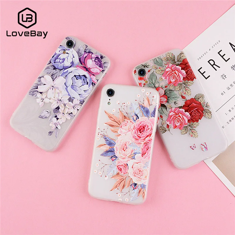 Lovebay Телефон чехол для iPhone 6 6s 7 8 Plus X XR XS Max 5 5S SE Модный 3D Рельефный цветок Роза Птица