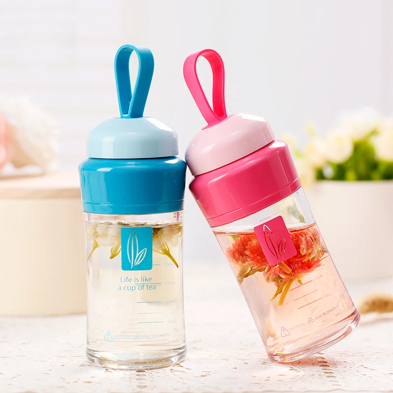 

UZSPACE Water Bottles Girl Portable Carry Around Creative Outdoor Sport My Plastic Fruit Drink Bottle With Tea Infuser 120/180ML
