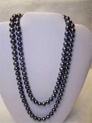 

Wholesale FREE SHIPPING >>> Natural 8-9mm AA+ black tahitian pearl necklace 50"+ 14KGP