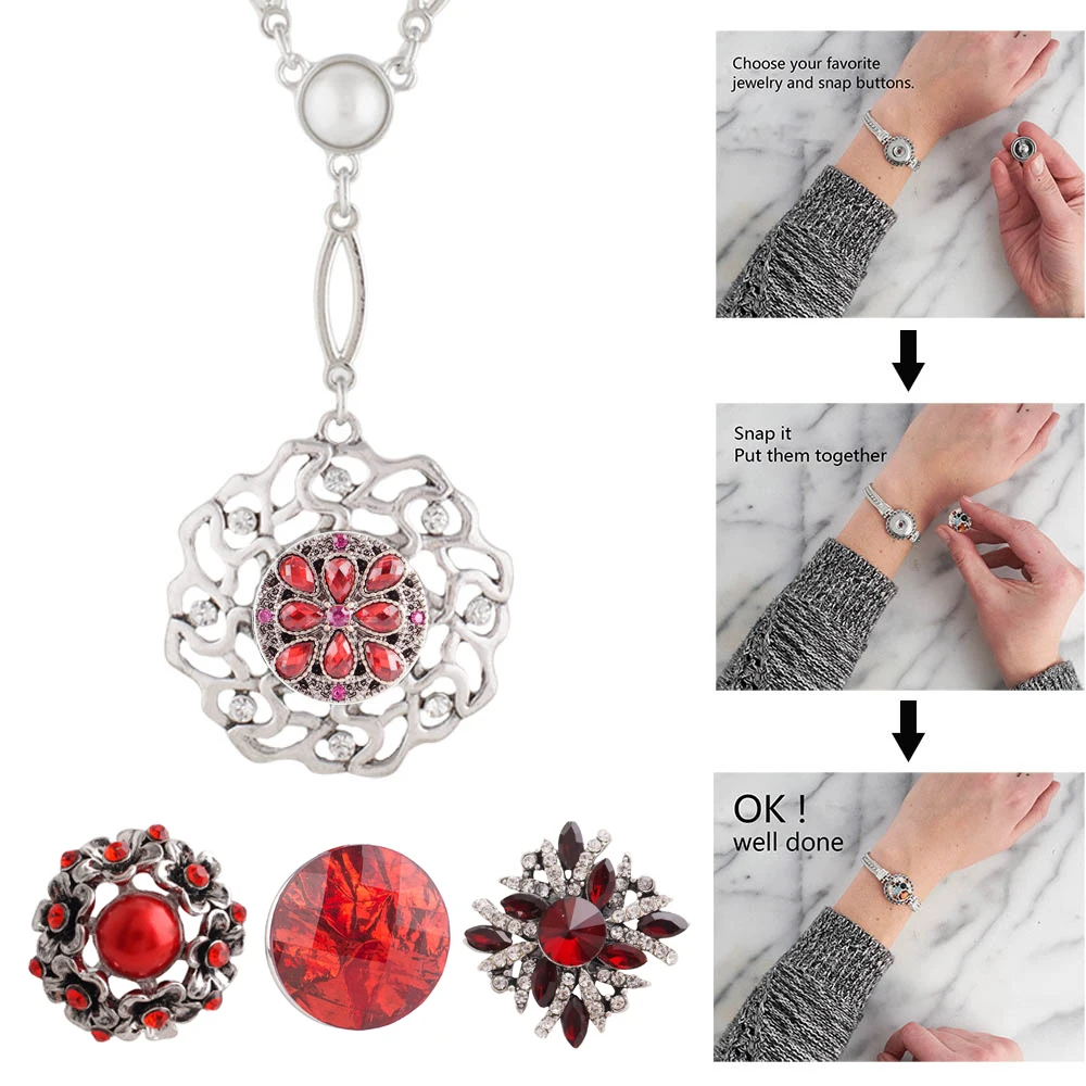 5pcs/lot Partnerbeads Red Colors Exotic 18mm Snap Button Jewelry Fit Snap Bracelet Snaps Jewelry For Women Bracelet