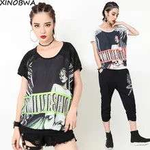 Европа новые летние Для женщин высокое уличный стиль свободный рукав «летучая мышь» горный хрусталь Футболка Топы Женский Плюс Размеры Кружева Лоскутные рубашки