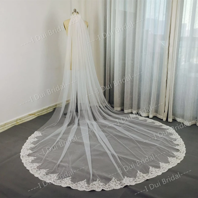 Bridal Scarf Wedding Shawl Lace 3 Meter Long Crystal Beaded Lace Cape Cloak