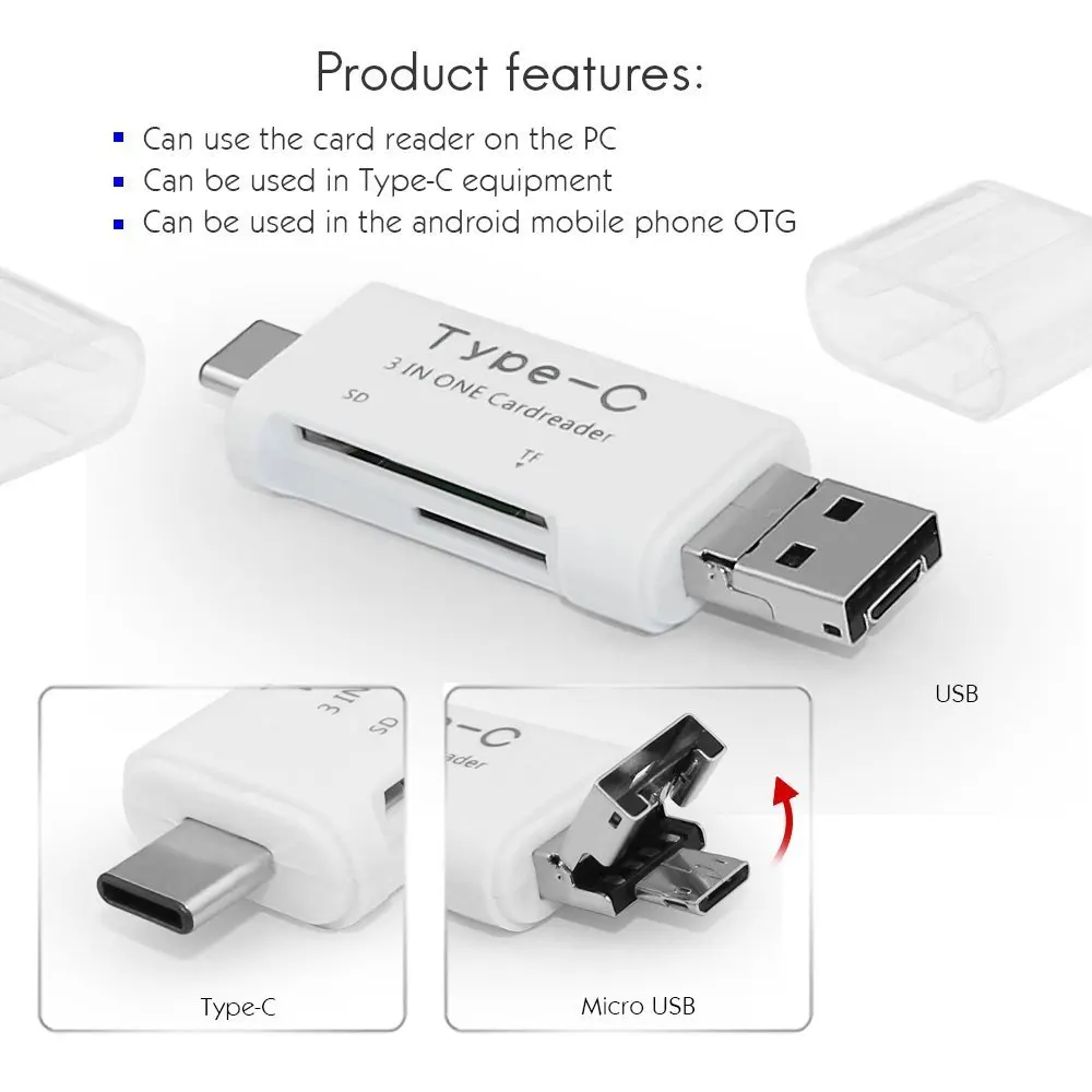 Ascromy 3 in 1 OTG Type-C USB C Micro USB Card Reader Adapter For Xiaomi Redmi Note 7 Huawei P20 Lite Mate 20 Pro Oneplus 6T 6 5 (6)