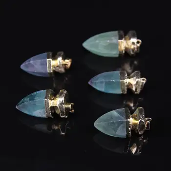 

5pcs,Natural Rainbow Fluorite Faceted bullet nugget Pendants,Rough Raw Fluorite slice stick point Pendants Charms Necklaces