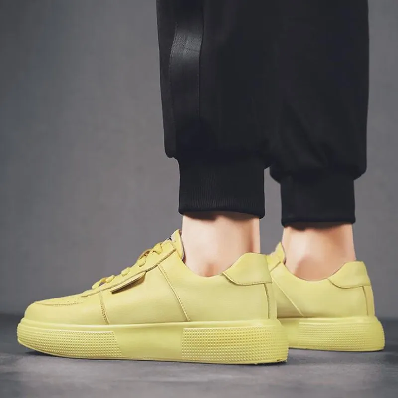 

2019 New Comfortable Men's Shoes Yellow Lace Up Hard-Wearing Men's Casual Shoes Chaussure Homme Male Sneakers Footwear size39-44