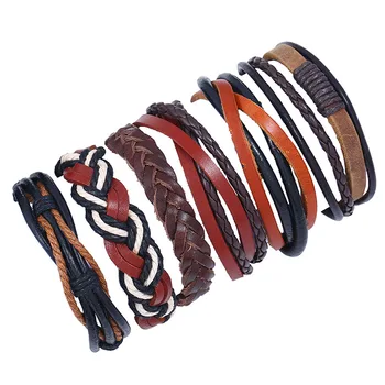 

6pcs/sets Boy Men Fashion Jewelry Infinite Leather Multilayer Charm Bracelet Factory Price for Man Men Jewelry Wholesale Bangle