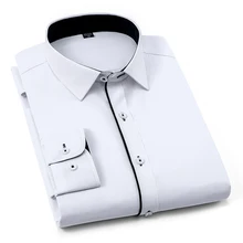 С длинными рукавами рубашки для бизнеса, торжественных случаев черный край саржа Для мужчин платье рубашка слим Фит Мужская Рабочая одежда