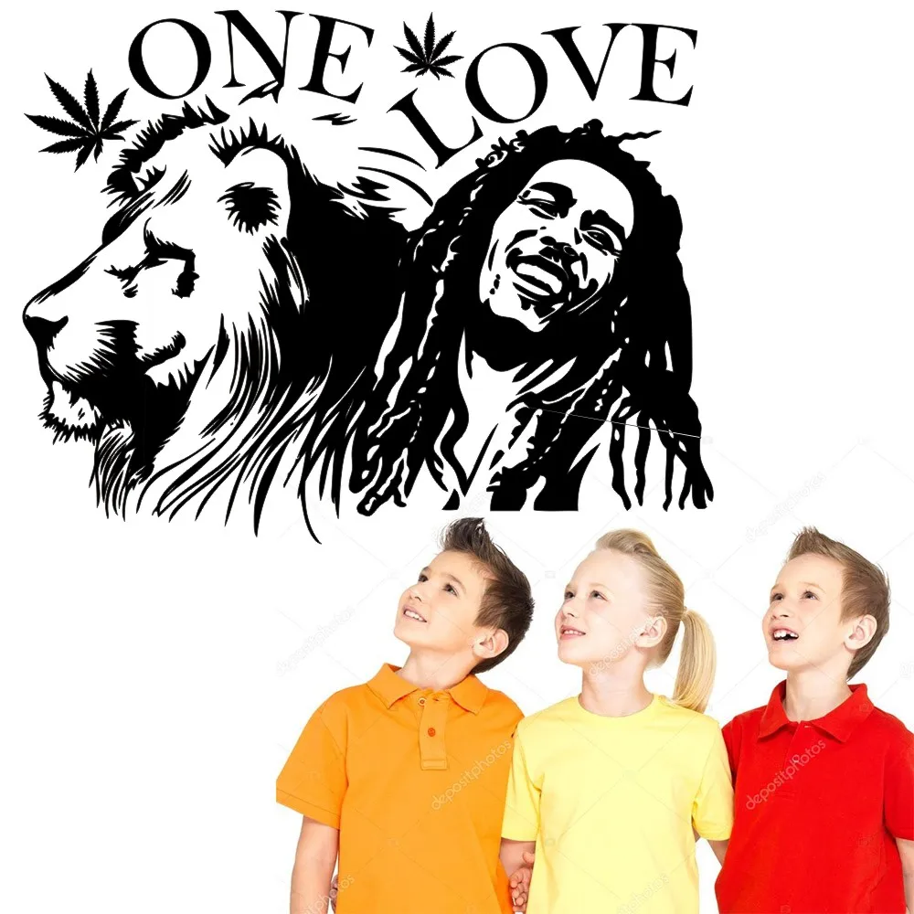 

Wall Stickers Muraux Bob Marley Lion Zion "ONE LOVE" Marijuana Quote Wall Art Sticker Vinilos paredes Living Room Decor NY-308