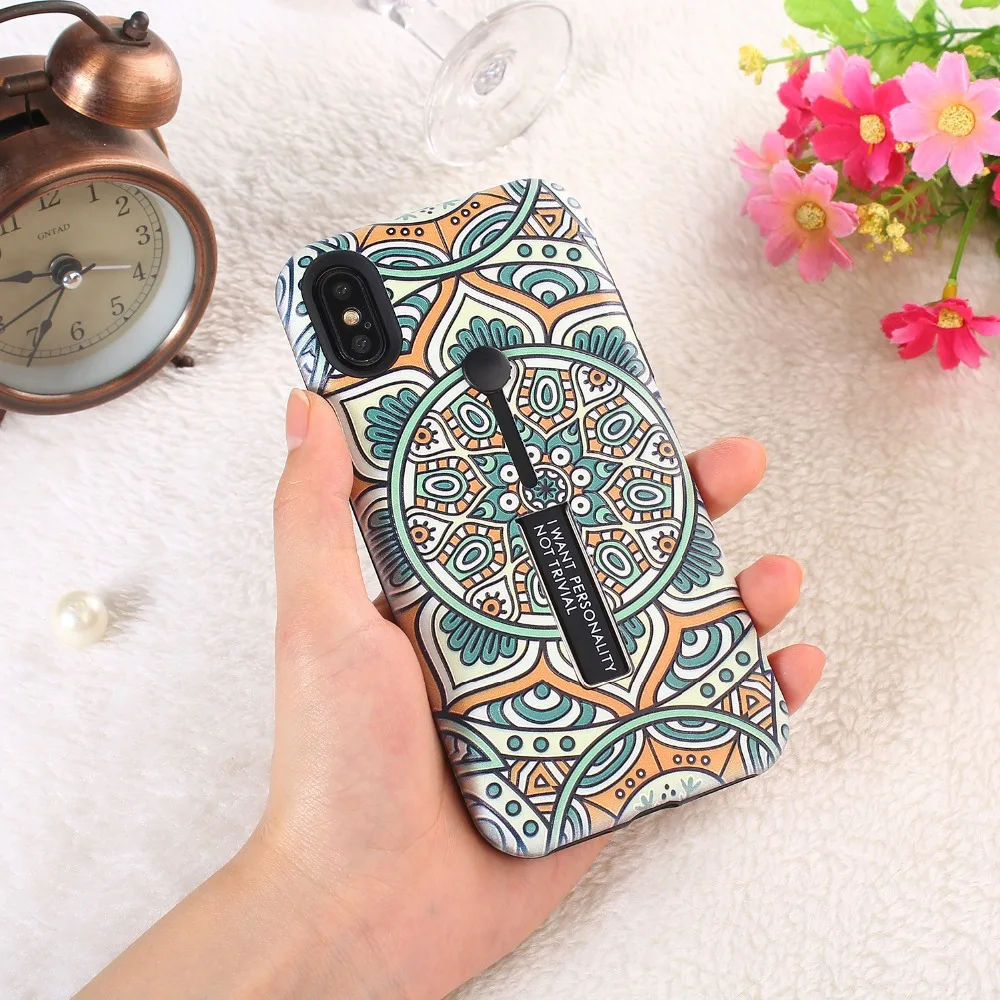 Ethnic pattern Cases For iPhone 7 8 TPU+PC Holder Built-in bracket Phone Covers 6 6s Plus X XR XS MAX | Мобильные телефоны и