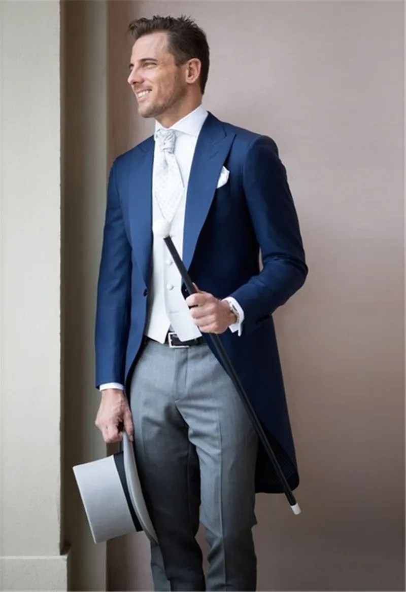 

2020 Latest Coat Pant Design Navy Blue Wedding Suits for Men Groom Tailcoat Slim Fit 3 Piece Tuxedo Custom Prom Blazer Masculino
