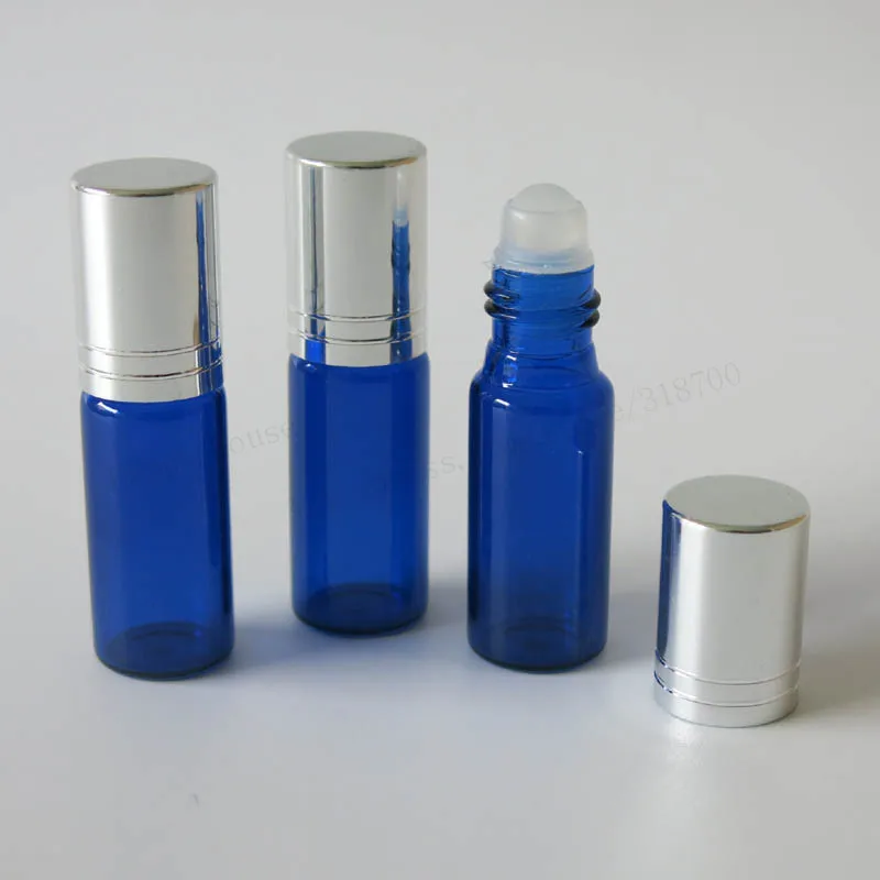 30pcs/lot 5ml Glass Blue Roll On Bottle Mini Roller Ball Bottles With Aluminum lid Small Cosmetic Essential Oil | Красота и здоровье
