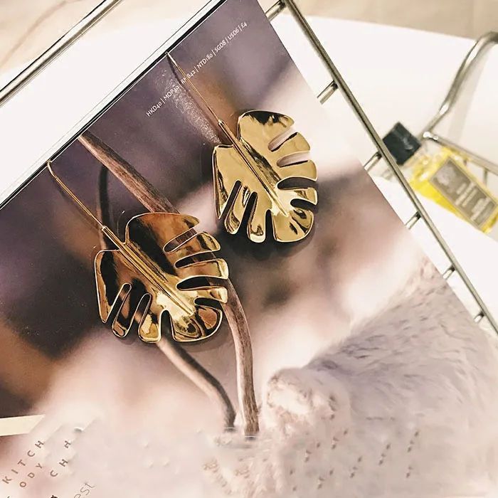 Винтаж Золото большой банан серьги в форме листа для Для женщин модные корейские серьги ювелирные изделия в стиле "Бохо" пальмовых листьев длинные серьги в виде капель brinco