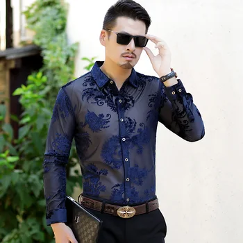 

KUYOMENS Mens New Floral Print Long Sleeve Casual Shirts Slim Fashion Men Flower Printing Shirts camisa masculina chemise homme