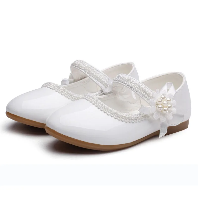 1 2 3 4 5 6 7 Years New Flower Children Little Girls White Pearl Leather Shoes For Girls Kids Party Wedding Princess Dress Shoes